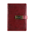 B6 Retro PU Cover Notebook Diary Book with Password Lock(Wine Red)