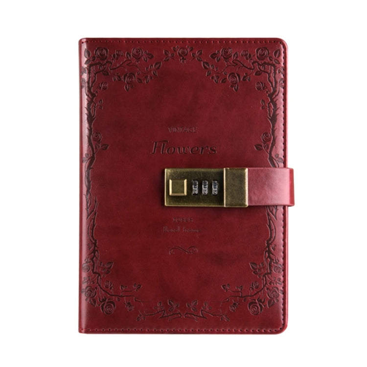 B6 Retro PU Cover Notebook Diary Book with Password Lock(Wine Red)
