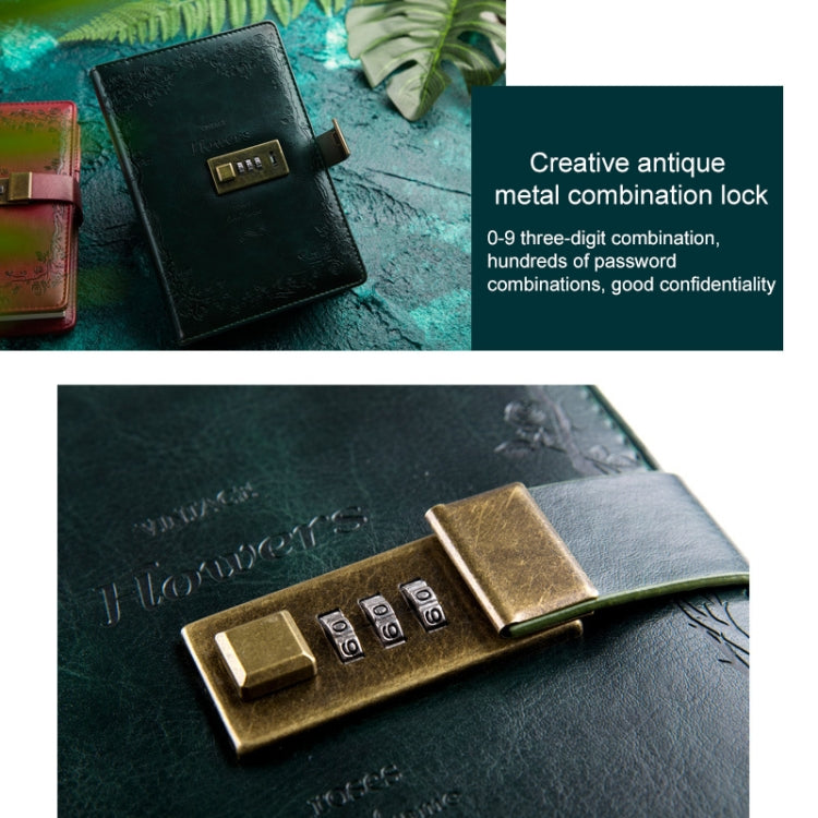 B6 Retro PU Cover Notebook Diary Book with Password Lock(Wine Red)