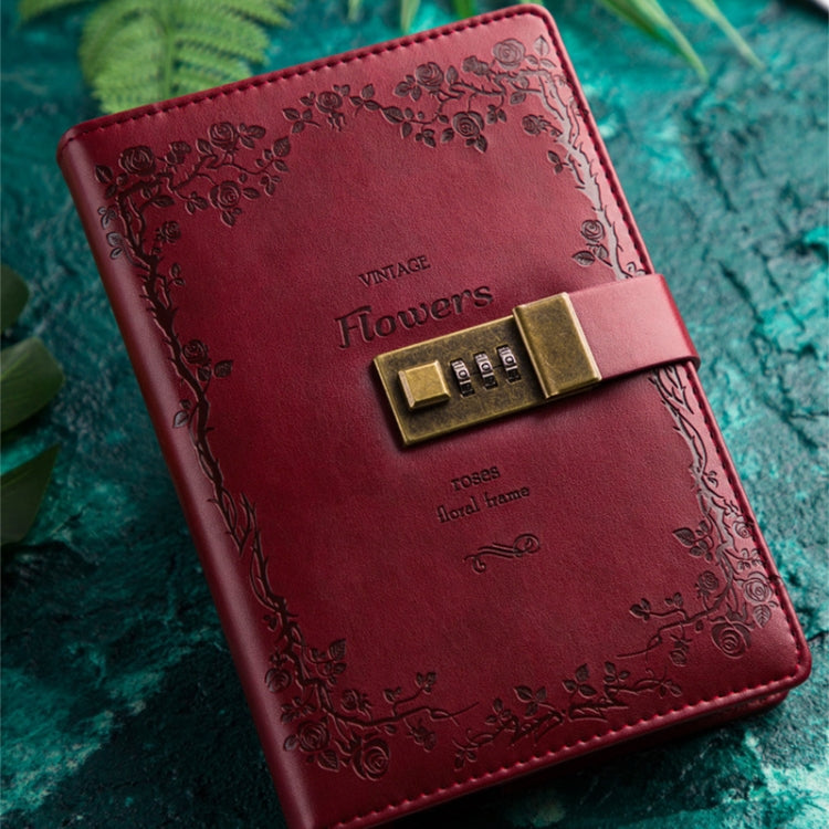 B6 Retro PU Cover Notebook Diary Book with Password Lock(Wine Red)