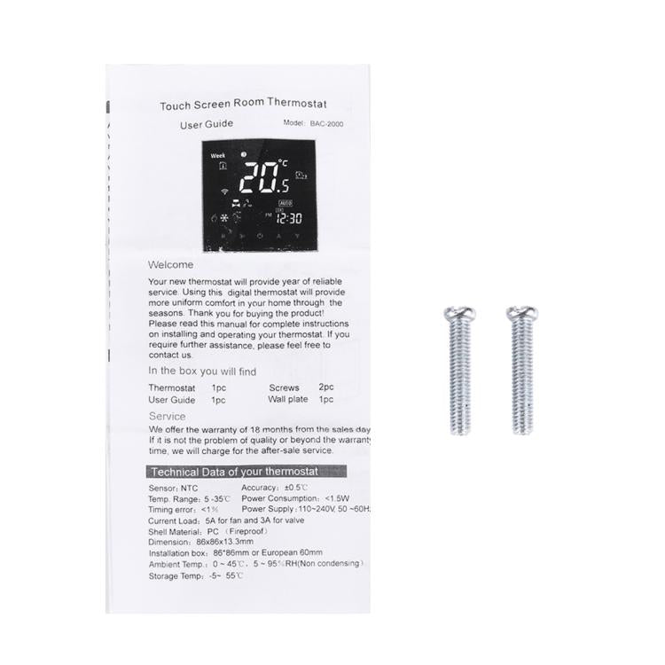 BHT-2001 3A Load Water Heating Type LCD Digital Heating Room Thermostat, Display Clock / Temperature / Time / Week / Heat etc.(Black)