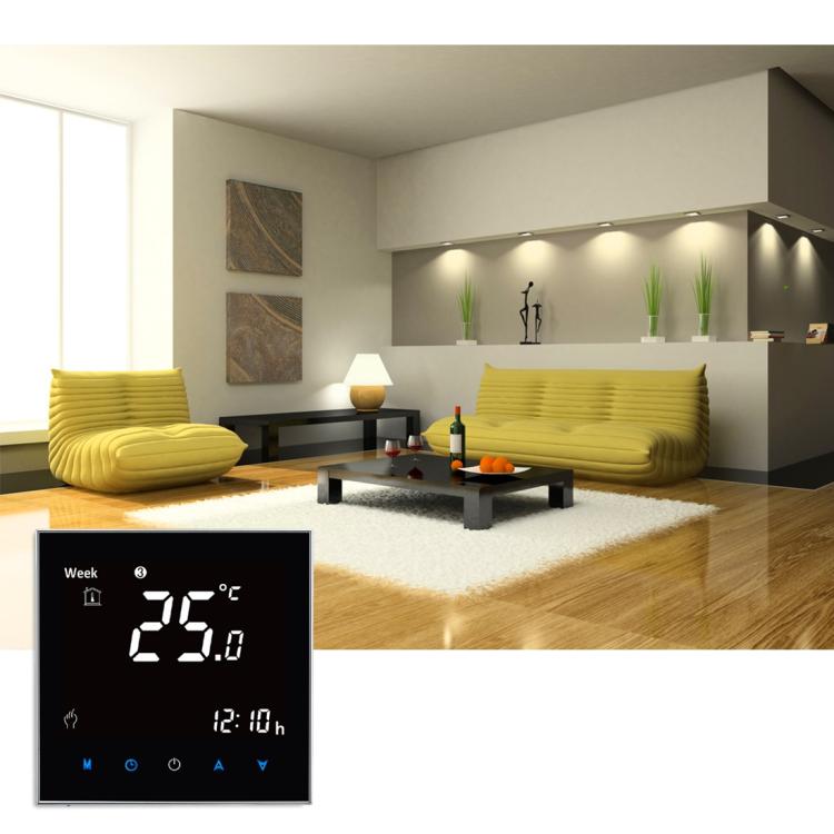 BHT-2001 3A Load Water Heating Type LCD Digital Heating Room Thermostat, Display Clock / Temperature / Time / Week / Heat etc.(Black)
