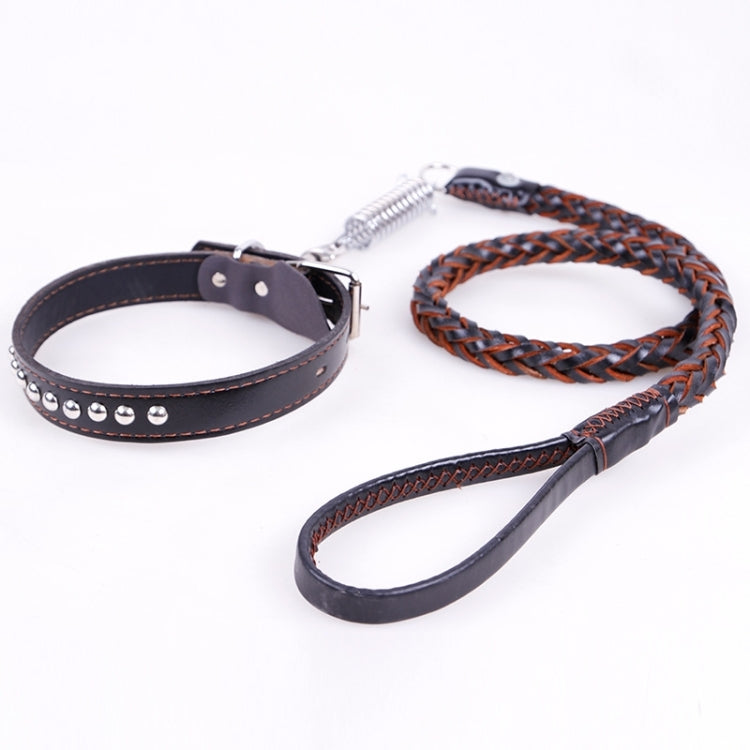 Cowhide Traction Belt Dog Collar Telescopic Dog Rope, Suitable For Medium and Large Dogs, M, Rope Length: 128cm Collar Size: 32-44cm(Black)
