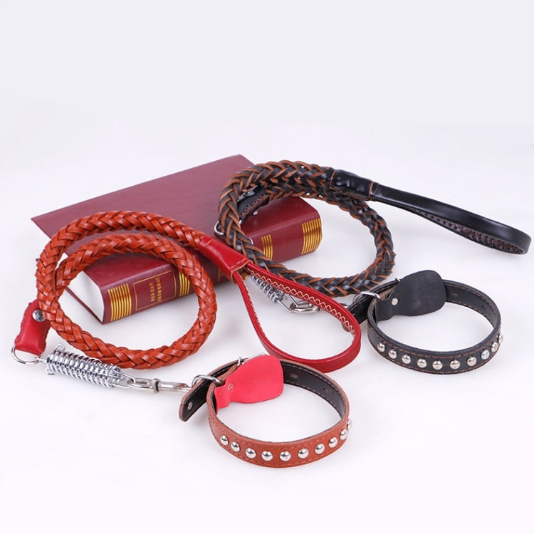 Cowhide Traction Belt Dog Collar Telescopic Dog Rope, Suitable For Medium and Large Dogs, M, Rope Length: 128cm Collar Size: 32-44cm(Black)