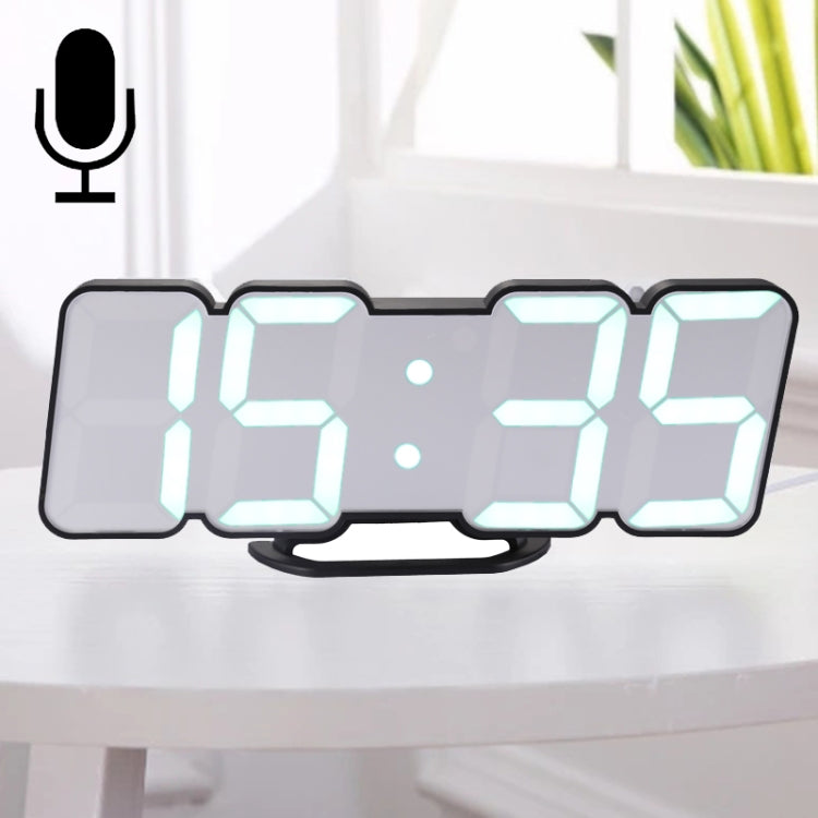 Modern 3D LED Sound Control Colorful Digital Alarm Clock Adjust Brightness Electronic Wall Glowing Hanging Clock with Remote Control(Black)
