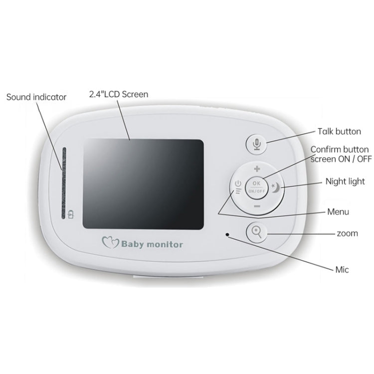 BM-SP820 2.4 inch LCD 2.4GHz Wireless Surveillance Camera Baby Monitor with 7-IR LED Night Vision, Two Way Voice Talk(White)