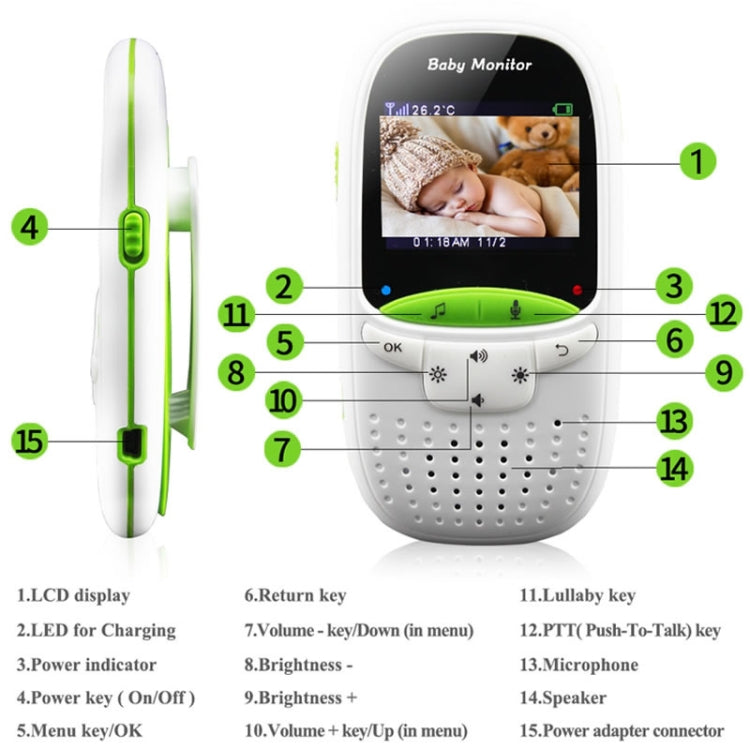 VB602 2.4 inch LCD 2.4GHz Wireless Surveillance Camera Baby Monitor, Support Two Way Talk Back, Night Vision(White)