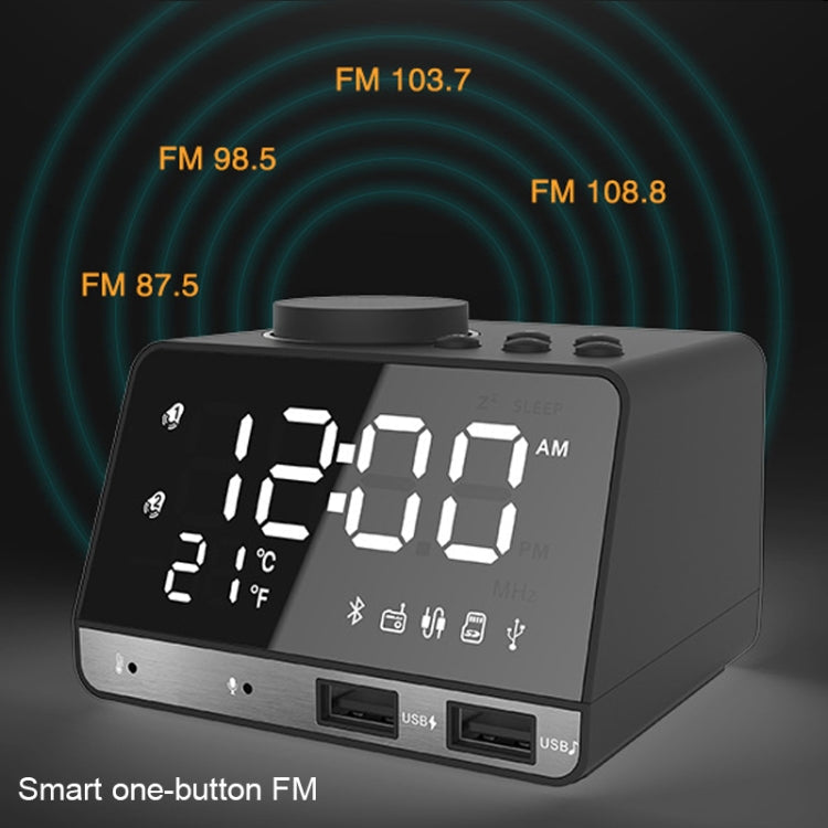 K11 Bluetooth Alarm Clock Speaker Creative Digital Music Clock Display Radio with Dual USB Interface, Support U Disk / TF Card / FM / AUX, UK Plug(White)