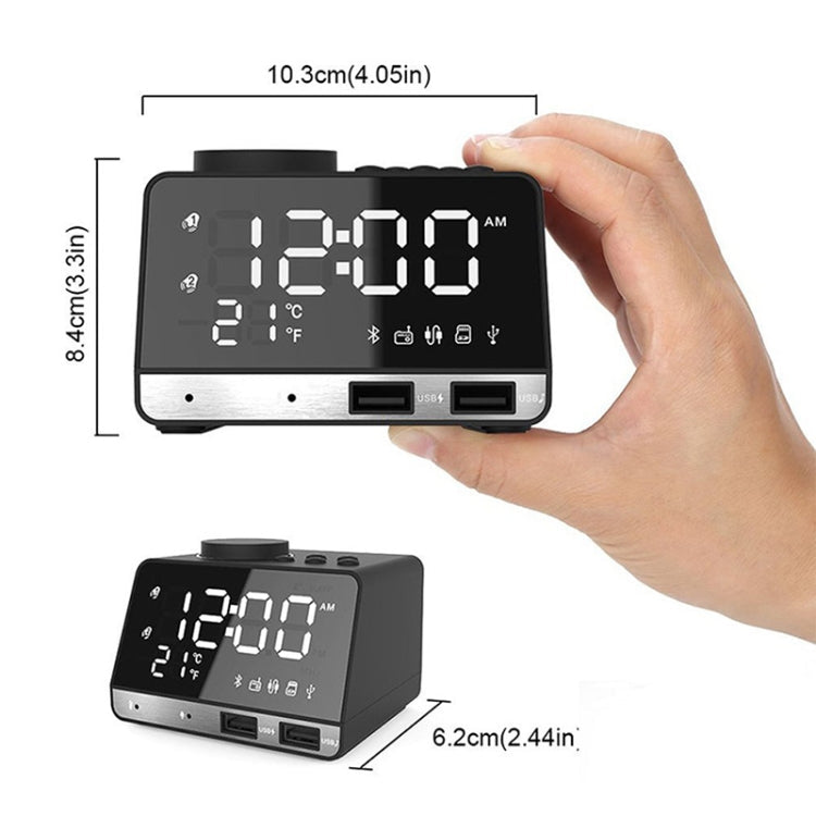 K11 Bluetooth Alarm Clock Speaker Creative Digital Music Clock Display Radio with Dual USB Interface, Support U Disk / TF Card / FM / AUX, UK Plug(White)