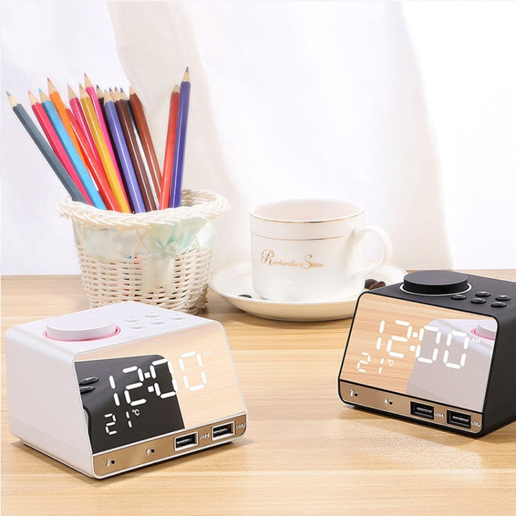 K11 Bluetooth Alarm Clock Speaker Creative Digital Music Clock Display Radio with Dual USB Interface, Support U Disk / TF Card / FM / AUX, UK Plug(White)