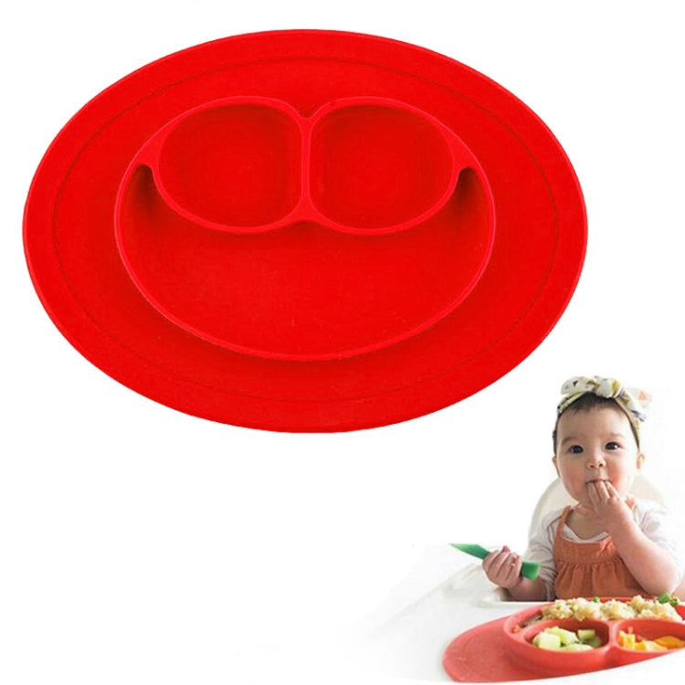Smile Style One-piece Round Silicone Suction Placemat for Children, Built-in Plate and Bowl (Red)