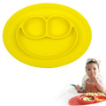Smile Style One-piece Round Silicone Suction Placemat for Children, Built-in Plate and Bowl (Yellow)