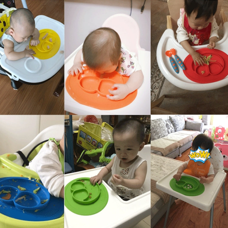 Smile Style One-piece Round Silicone Suction Placemat for Children, Built-in Plate and Bowl (Yellow)