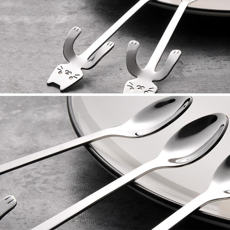 Creative 304 Stainless Steel Cartoon Cat Handle Coffee Stirring Spoons, 11.8*1.8cm(Silver)
