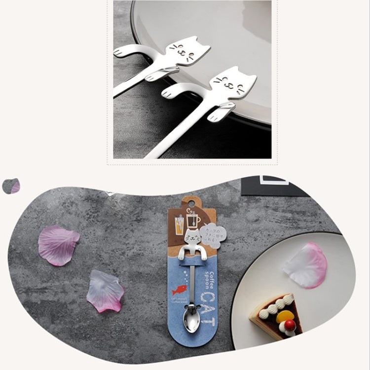Creative 304 Stainless Steel Cartoon Cat Handle Coffee Stirring Spoons, 11.8*1.8cm(Silver)