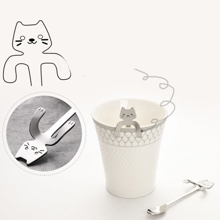Creative 304 Stainless Steel Cartoon Cat Handle Coffee Stirring Spoons, 11.8*1.8cm(Silver)
