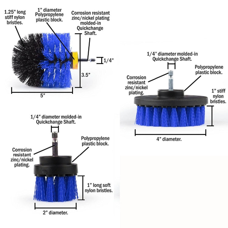 3 PCS Bathroom Kitchen Cleaning Brushes Kit for Electric Drill(Blue)