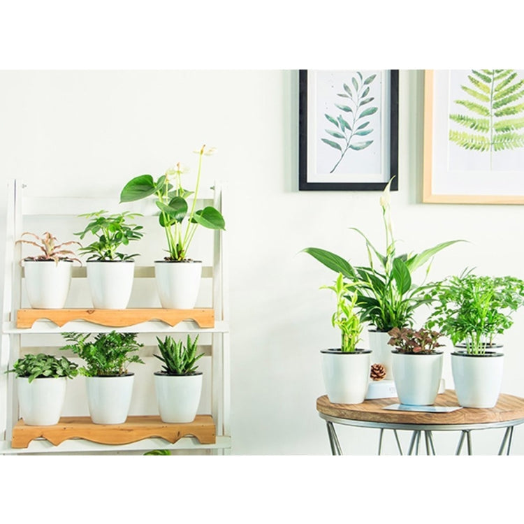 Lazy Flower Pots Automatic Water-absorbing Hydroponic Potted Plants Circular Resin Plastic Flower Pots Double-layer Design Self Watering Planter, Diameter: 13cm, Height: 13.7cm(White)