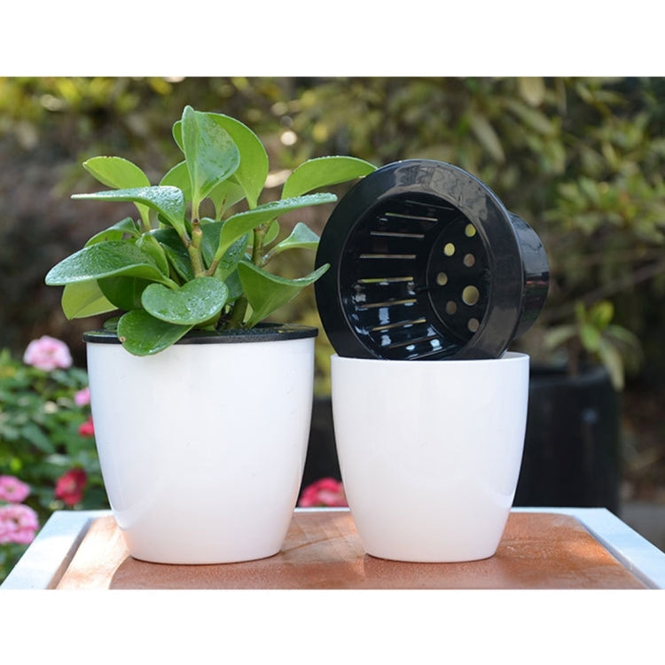 Lazy Flower Pots Automatic Water-absorbing Hydroponic Potted Plants Circular Resin Plastic Flower Pots Double-layer Design Self Watering Planter, Diameter: 13cm, Height: 13.7cm(White)
