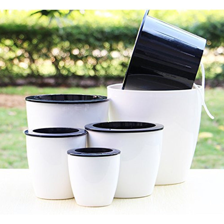 Lazy Flower Pots Automatic Water-absorbing Hydroponic Potted Plants Circular Resin Plastic Flower Pots Double-layer Design Self Watering Planter, Diameter: 13cm, Height: 13.7cm(White)