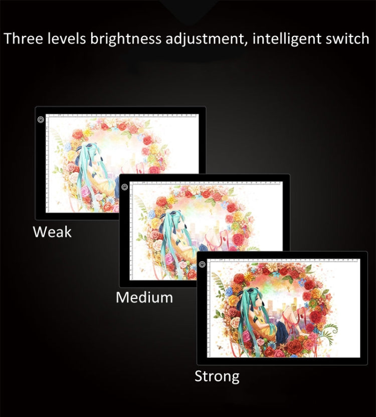 A4 Size 5W 5V LED Three Level of Brightness Dimmable Acrylic Copy Boards for Anime Sketch Drawing Sketchpad, with USB Cable & Plug, Size：220x330x5mm