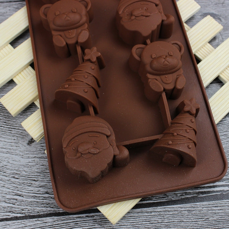 2 PCS Christmas Tree Santa Claus Chocolate Dessert Pastry Kitchen Baking Silicone Ice Lattice Mold