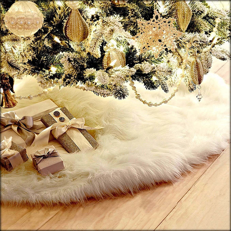 Christmas Tree Plush Skirt White Round Ornament Decoration, Diameter: 78cm(White)