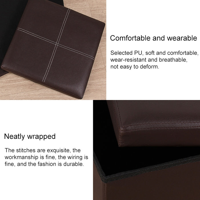 Leather Storage Box Creative Crossline Folding Sofa Bench(Black)