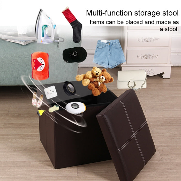 Leather Storage Box Creative Crossline Folding Sofa Bench(Black)