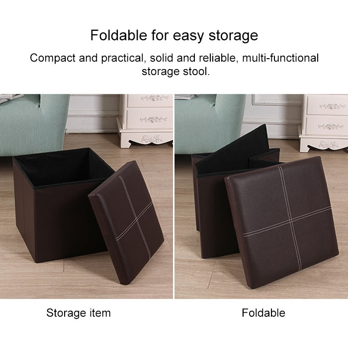 Leather Storage Box Creative Crossline Folding Sofa Bench(Black)