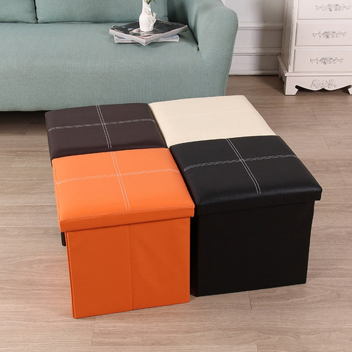 Leather Storage Box Creative Crossline Folding Sofa Bench(Black)