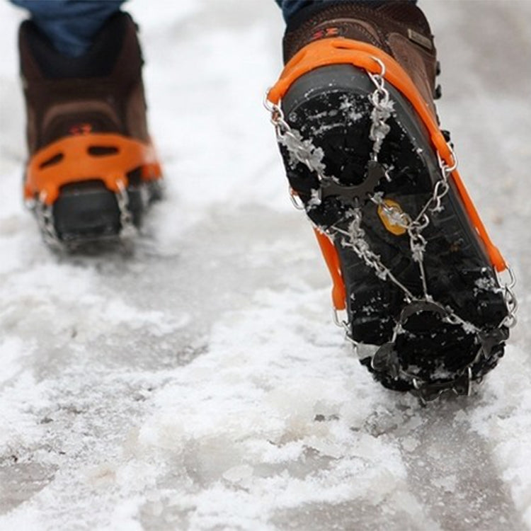 One Pair 8 Teeth Anti-Slip Ice Gripper Hiking Climbing Chain Shoes Covers(Orange)