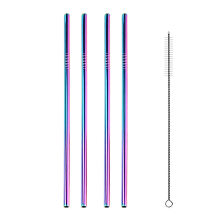 5pcs Reusable Stainless Steel Straight Drinking Straw + Cleaner Brush Set Kit,  215*6mm(Colour)