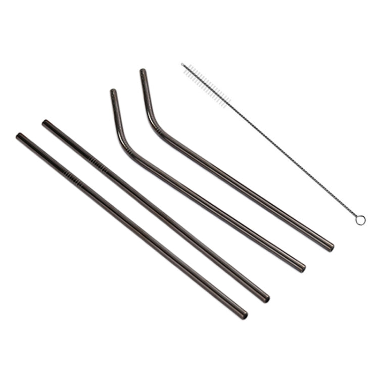 4pcs Reusable Stainless Steel Drinking Straw + Cleaner Brush Set Kit,  215*6mm(Black)