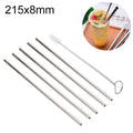 5pcs Reusable Stainless Steel Straight Drinking Straw + Cleaner Brush Set Kit,  215*8mm(Silver)