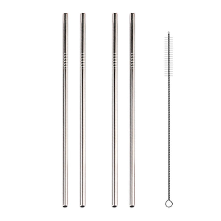 5pcs Reusable Stainless Steel Straight Drinking Straw + Cleaner Brush Set Kit,  215*8mm(Silver)