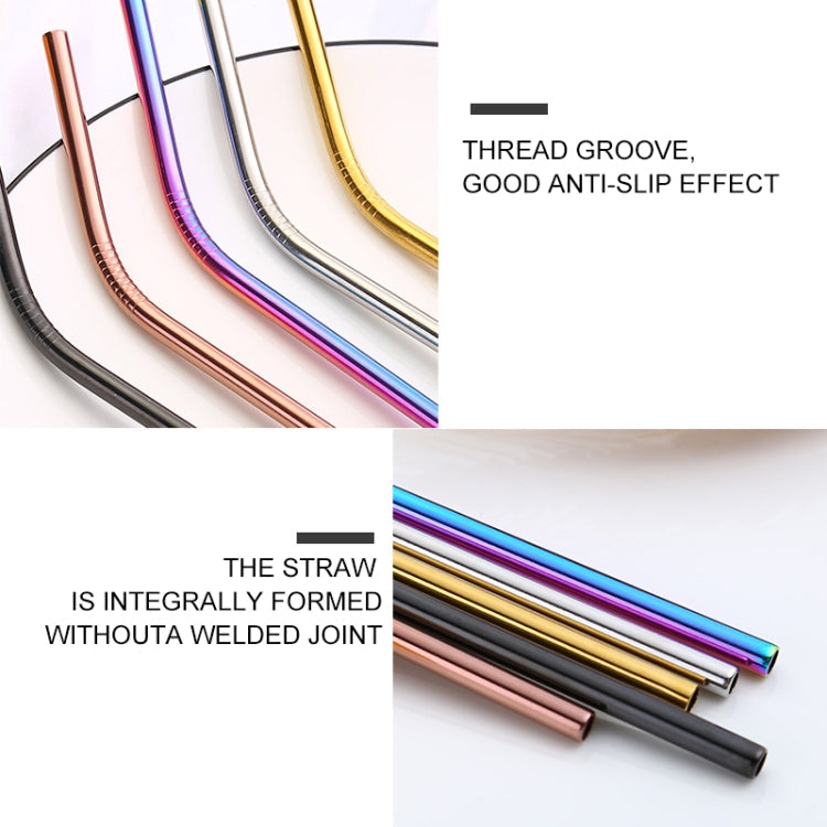 5pcs Reusable Stainless Steel Straight Drinking Straw + Cleaner Brush Set Kit,  215*8mm(Silver)