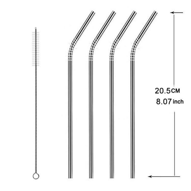 5pcs Reusable Stainless Steel Bent Drinking Straw + Cleaner Brush Set Kit,  266*6mm(Silver)