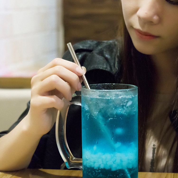 5pcs Reusable Stainless Steel Bent Drinking Straw + Cleaner Brush Set Kit,  266*6mm(Silver)