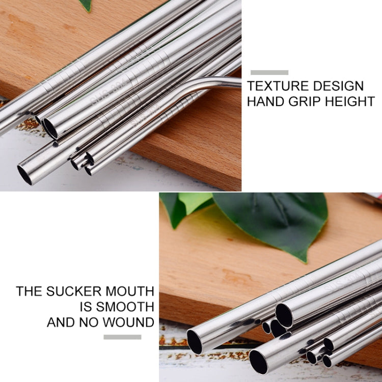 5pcs Reusable Stainless Steel Bent Drinking Straw + Cleaner Brush Set Kit,  266*6mm(Silver)