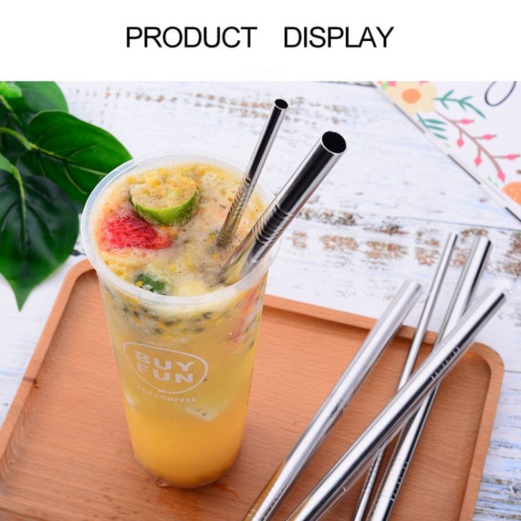 5pcs Reusable Stainless Steel Bent Drinking Straw + Cleaner Brush Set Kit,  266*6mm(Silver)