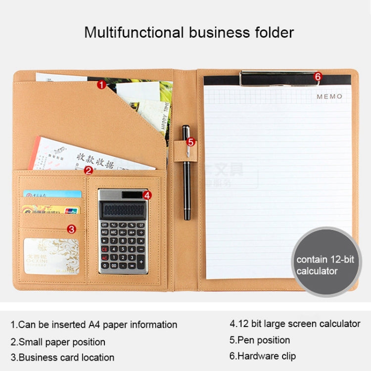 Office Supplies Business Style Leather Document Folder with 30-pages A4 Note Pad & Calculator (Red)