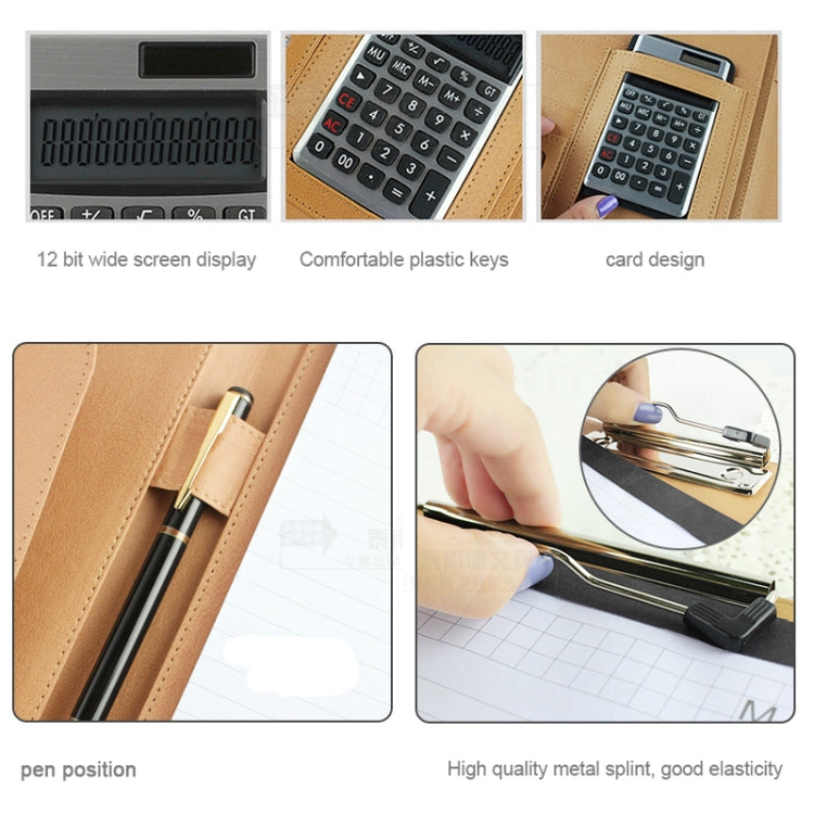 Office Supplies Business Style Leather Document Folder with 30-pages A4 Note Pad & Calculator (Red)