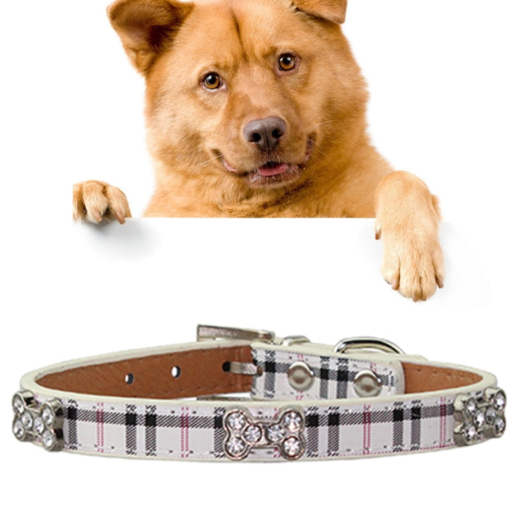 PU Leather with Bone Designs Pet Dog Collar Pet Products, Size: S, 1.5 * 37cm(Beige)