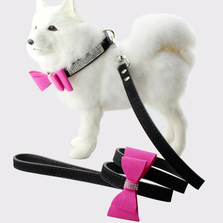 Flocking Diamond Studded Bowknot Pet Collar Dog Collar Pet Products, Size: S, 1.5 * 37cm(Black)