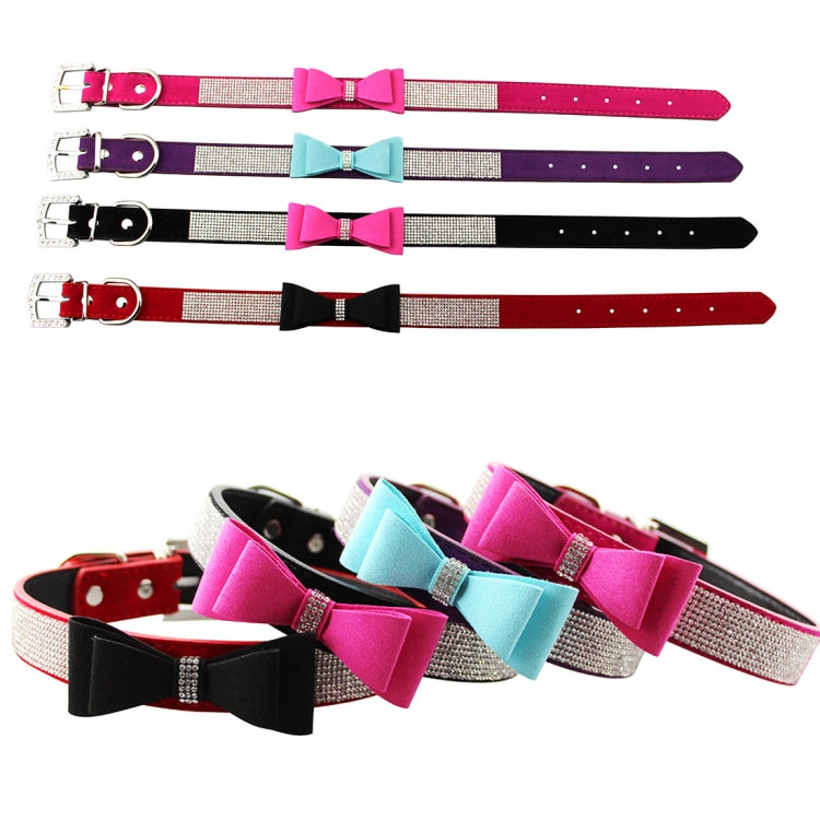 Flocking Diamond Studded Bowknot Pet Collar Dog Collar Pet Products, Size: S, 1.5 * 37cm(Black)
