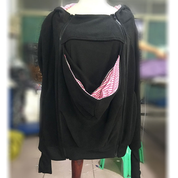Three-in-one Multi-function Mother Kangaroo Zipper Hoodie Coat with Front Cap Size: S, Chest: 85-88cm, Waist: 65-67cm, Hip: 91-94cm (Black+Red)