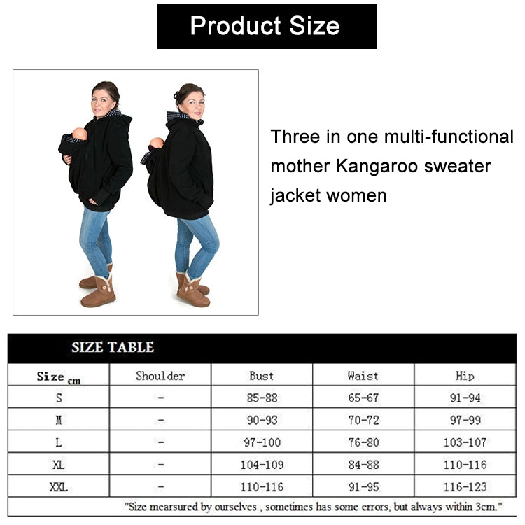 Three-in-one Multi-function Mother Kangaroo Zipper Hoodie Coat with Front Cap Size: S, Chest: 85-88cm, Waist: 65-67cm, Hip: 91-94cm (Black+Red)