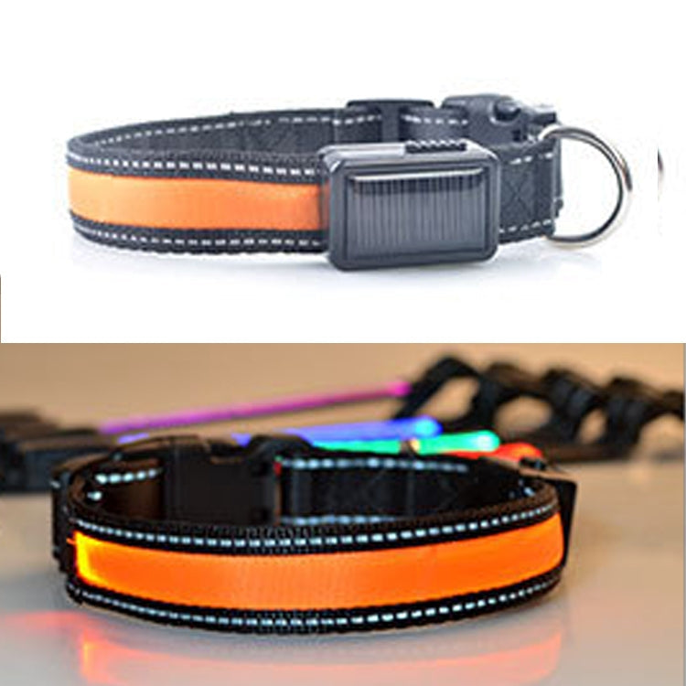 Medium and Large Dog Pet Solar + USB Charging LED Light Collar, Neck Circumference Size: S, 35-40cm(Orange)