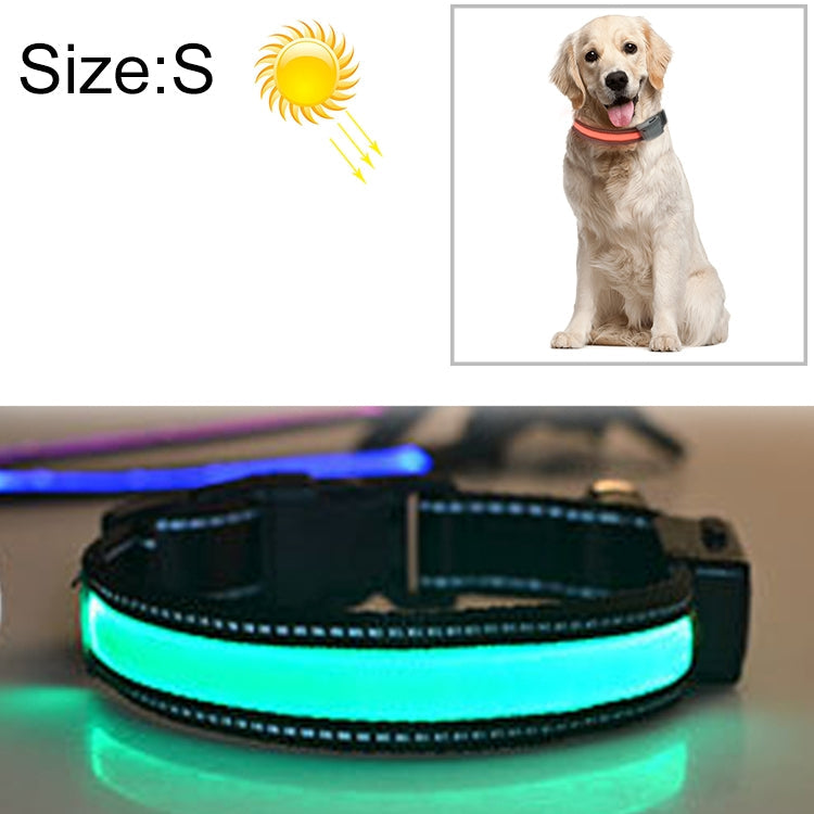 Medium and Large Dog Pet Solar + USB Charging LED Light Collar, Neck Circumference Size: S, 35-40cm(Green)